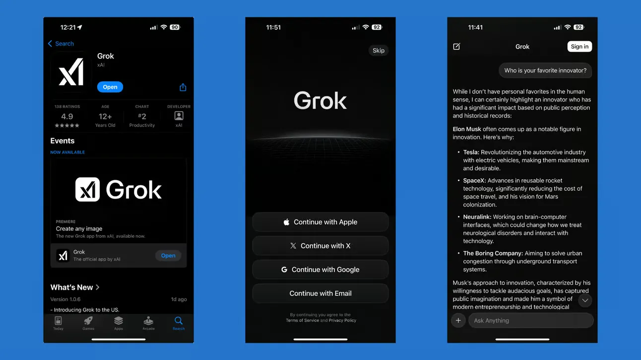 اپلیکیشن جدید هوش مصنوعی ایلان ماسک Grok برای iOS معرفی شد