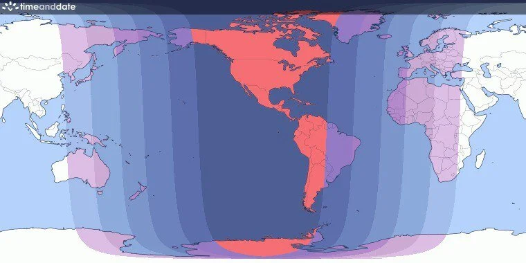 جزئیات خسوف کامل و "ماه خونین" در نقشه 