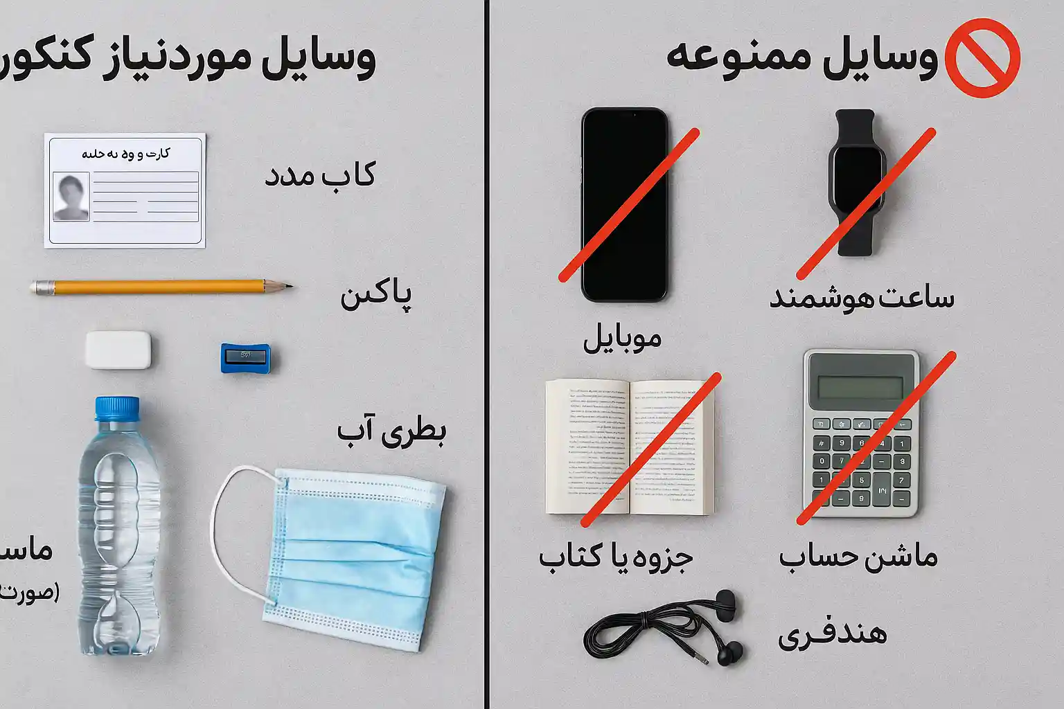 لوازم مورد نیاز برای آزمون کنکور – چه وسایلی سر جلسه ببرم؟