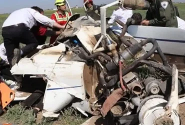 سقوط بالگرد آموزشی در فرودگاه قزوین و مصدومیت خلبان و کمک خلبان