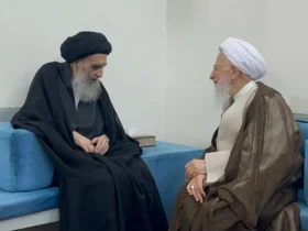 دیدار تاریخی آیت‌الله جوادی آملی با آیت‌الله سیستانی در نجف