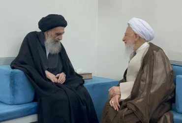 دیدار تاریخی آیت‌الله جوادی آملی با آیت‌الله سیستانی در نجف