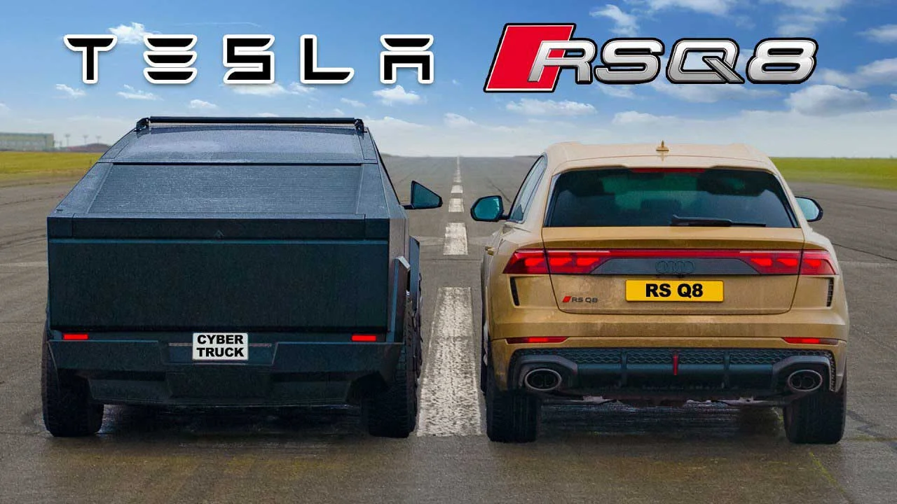 درگ جذاب تسلا سایبرتراک با آئودی RS Q8 و RS7؛ کدام سریع‌تر است؟