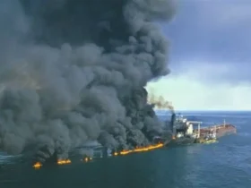 آتش‌سوزی هم‌زمان سه نفت‌کش VLCC در تنگه هرمز - ۲ میلیون بشکه نفت نابود شد