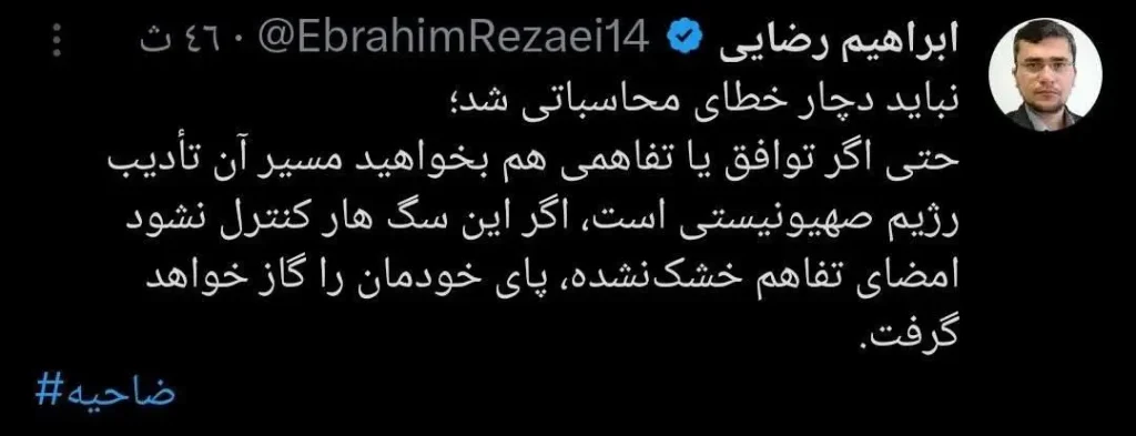 توئیت معنادار ابراهیم رضائی عضو کمیسیون امنیت ملی مجلس